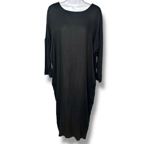 Black Crane Black Cocoon Pleat Back Maxi Dress Pockets lagenlook witchy goth - Picture 3 of 12